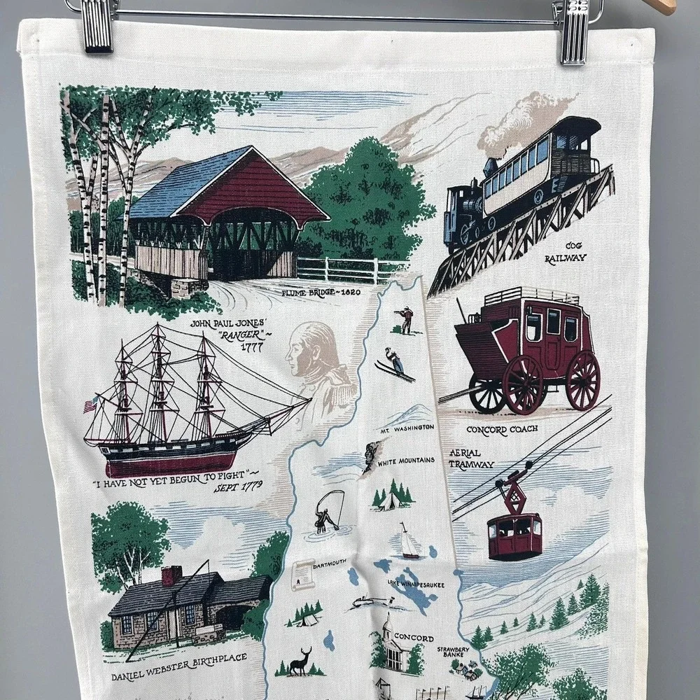 VTG Kitchen Tea Towel Kay Dee Batchelder Linen New Hampshire TOURIST WALL ART