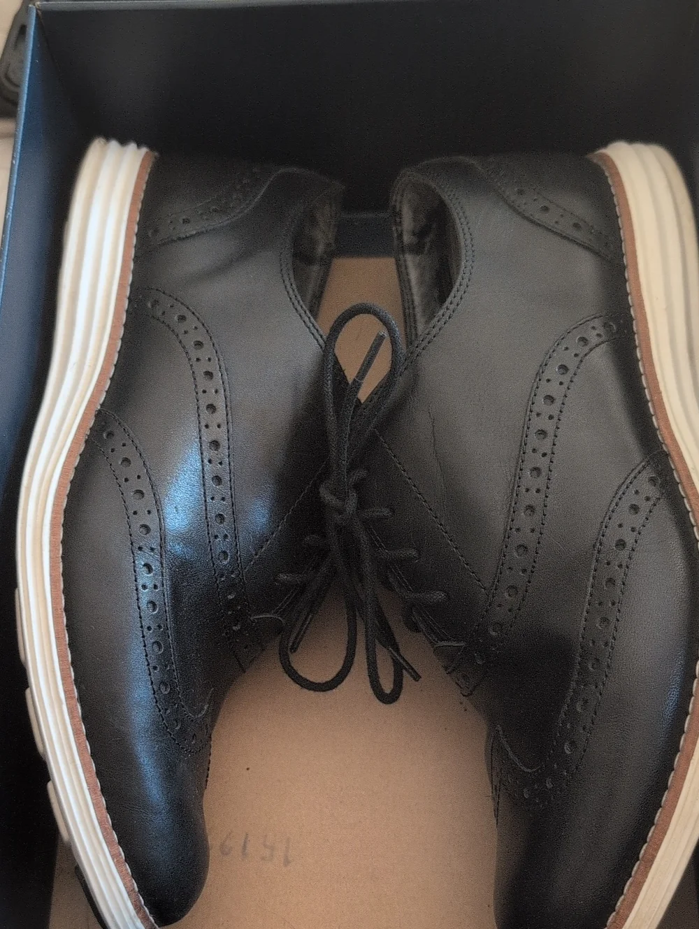 Men's Black Wingtip Derby Shoes with White Sole