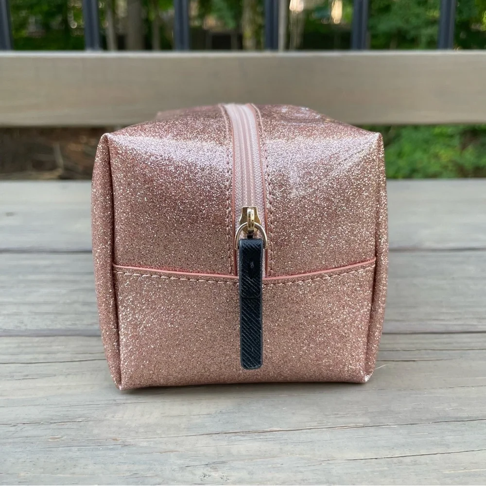 Kate Spade Rose Gold Glitter Mavis Street Medium Davie Cosmetic Bag