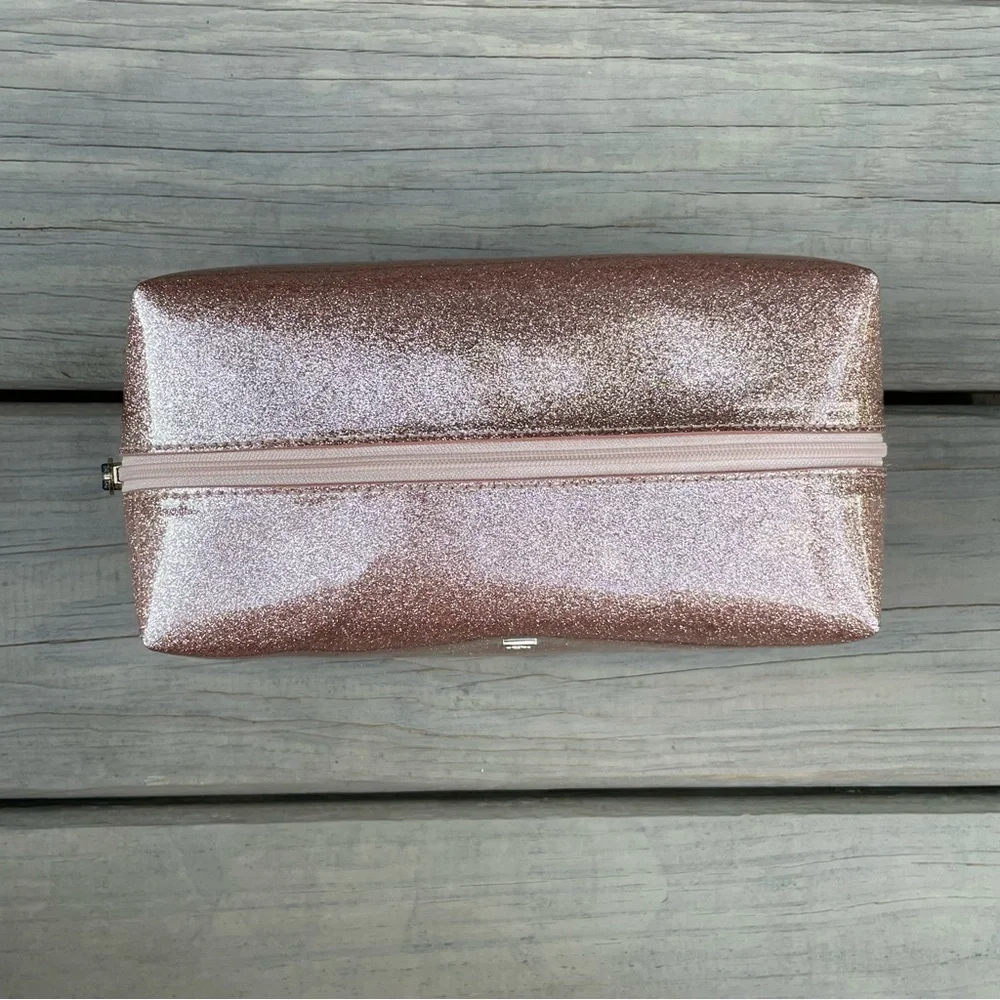 Kate Spade Rose Gold Glitter Mavis Street Medium Davie Cosmetic Bag