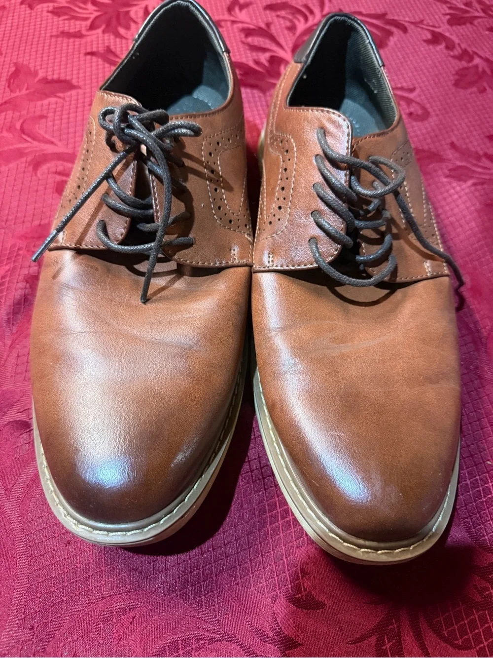 Perry Ellis Tan Brown Leather Derby Oxfords
