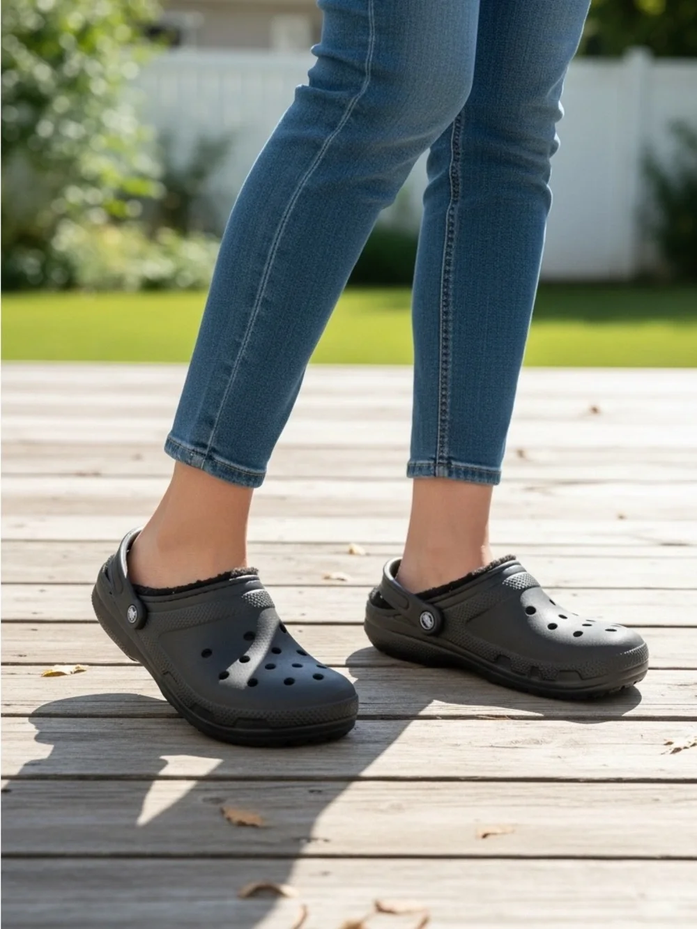 Crocs Mens 8 Womens 10 Black Fleece Lined Clogs Shoes 203591
