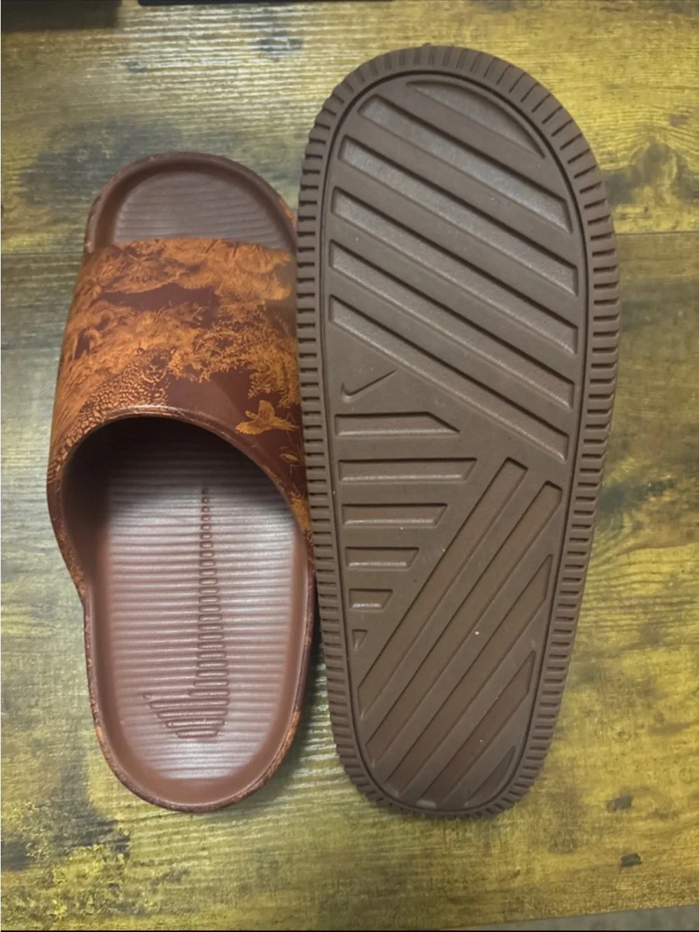 Nike Calm Men's Brown orange Brown Slide Sandals Men7 Wmn 8
