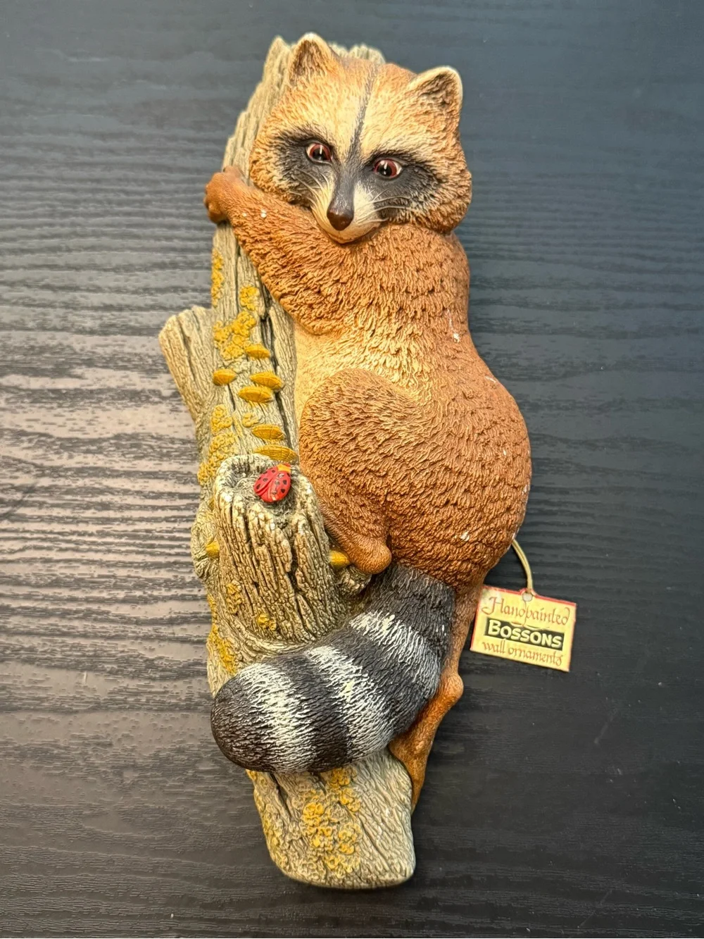 Bossons Resin 3D Hand Painted Raccoon Wall Plaque Signed England 8in Medium