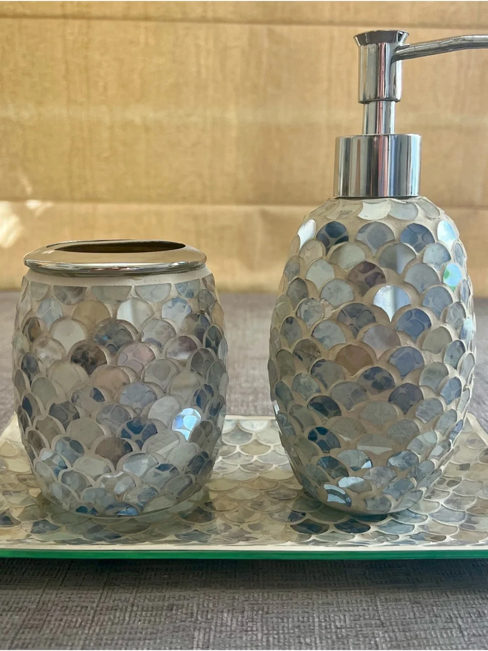 Macy's Iridescent Mosaic Glass Bath Set (3-Piece Mermaid Scale)