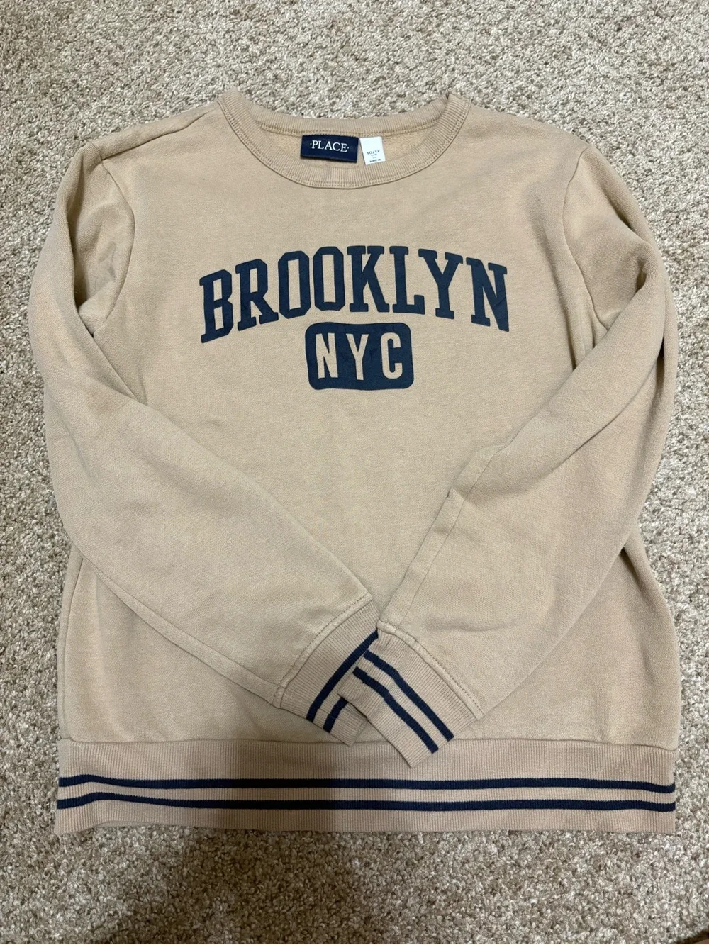 The Children's Place Tan Sweatshirt with Navy BROOKLYN NYC Print