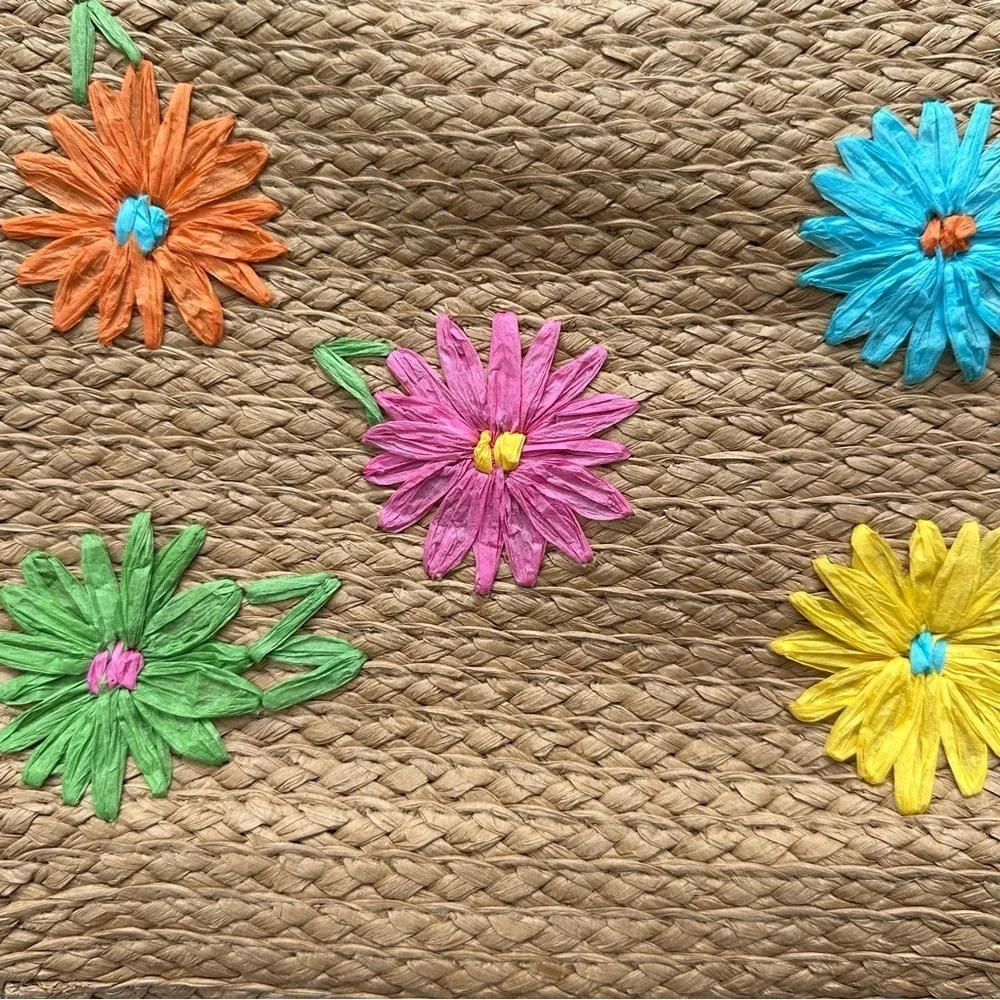 Vibrant Floral Embroidered Straw Tote