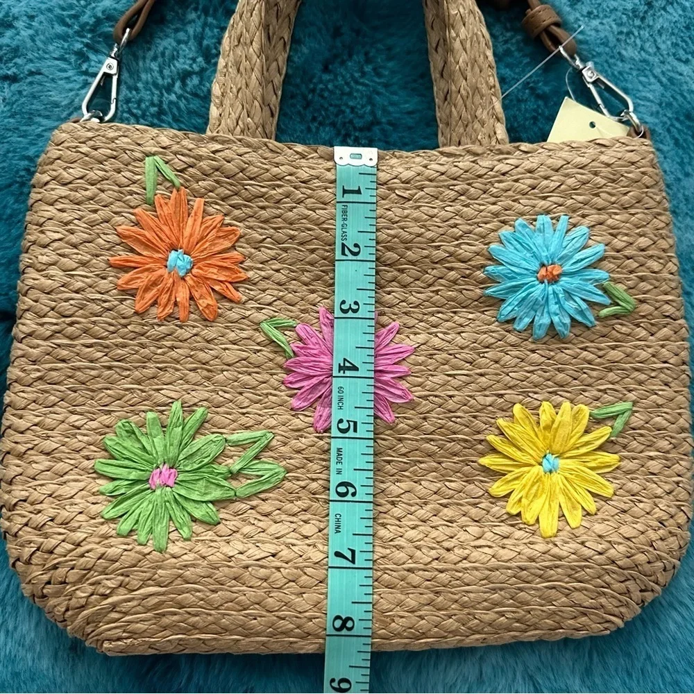 Vibrant Floral Embroidered Straw Tote