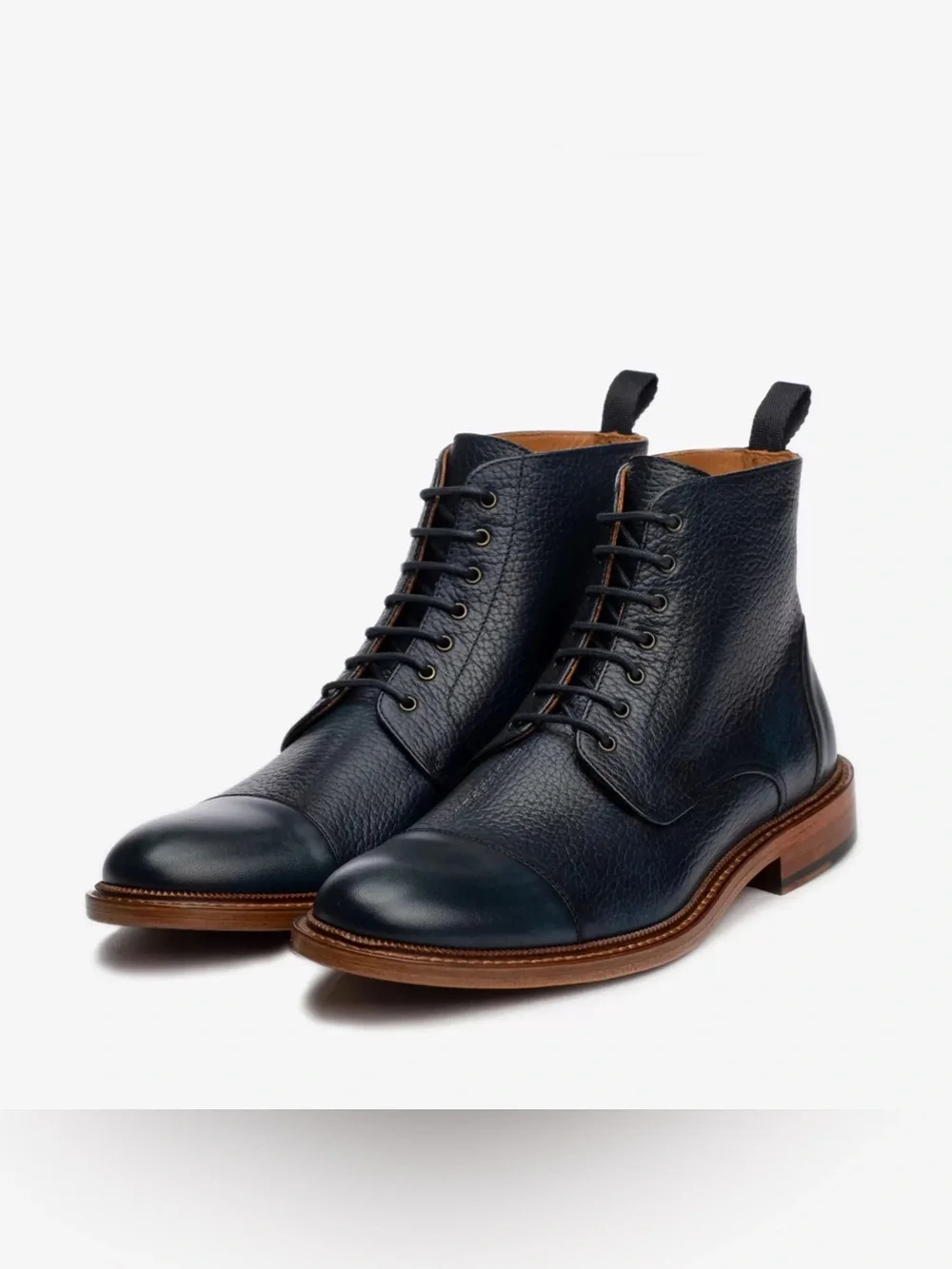 Taft Navy Rome Full-grain Leather Cap Toe Dress Boots