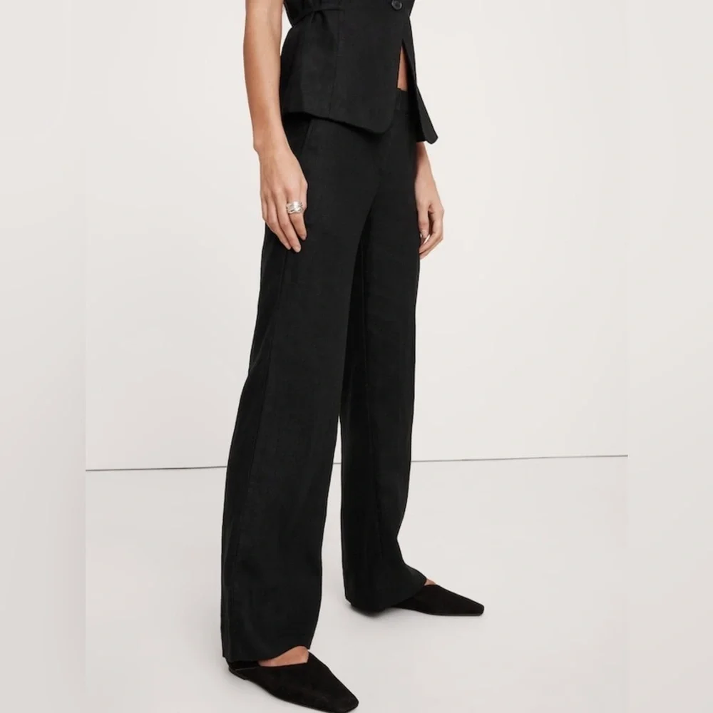 NWT Banana Republic The Everyday Wide Leg Linen Black Pant Size Large