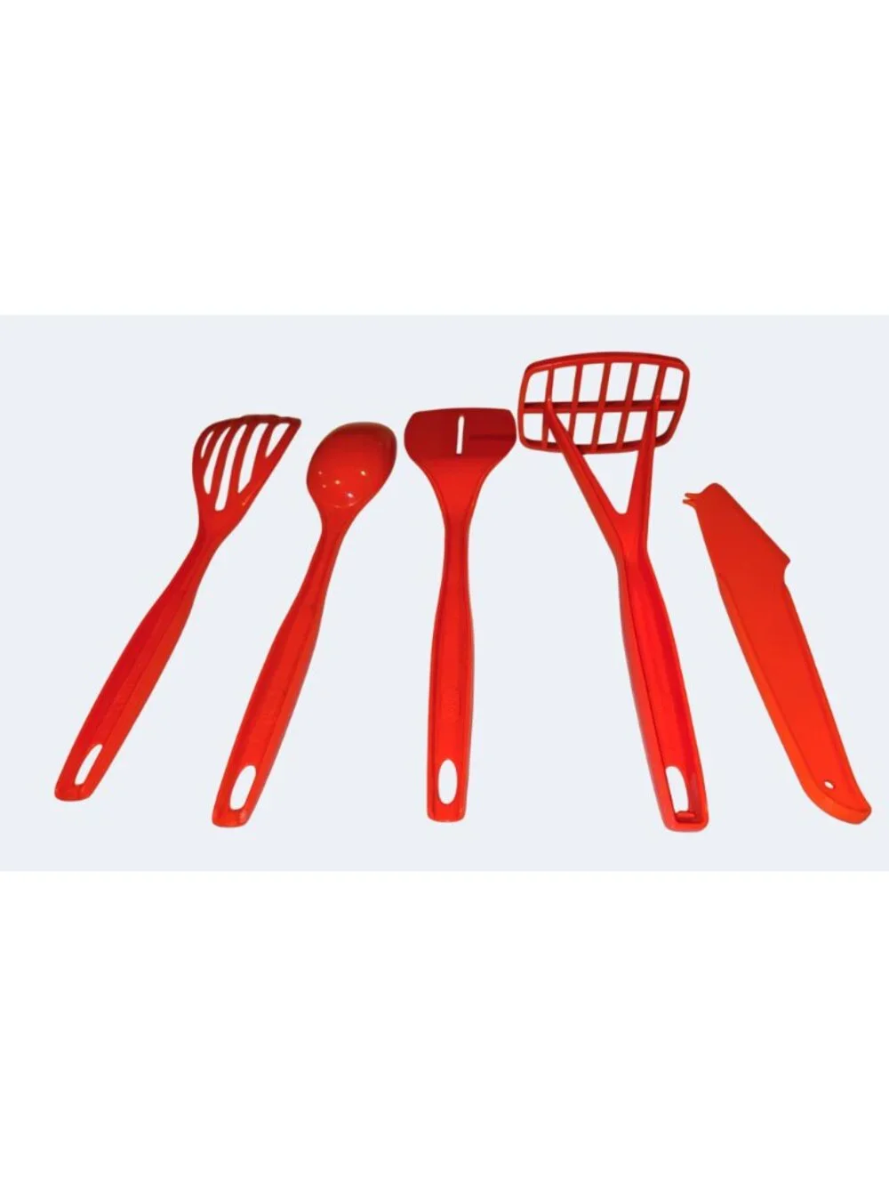 Vintage Foley Orange Plastic Kitchen Utensil Set Of 5 Incl Masher Slotted Spat