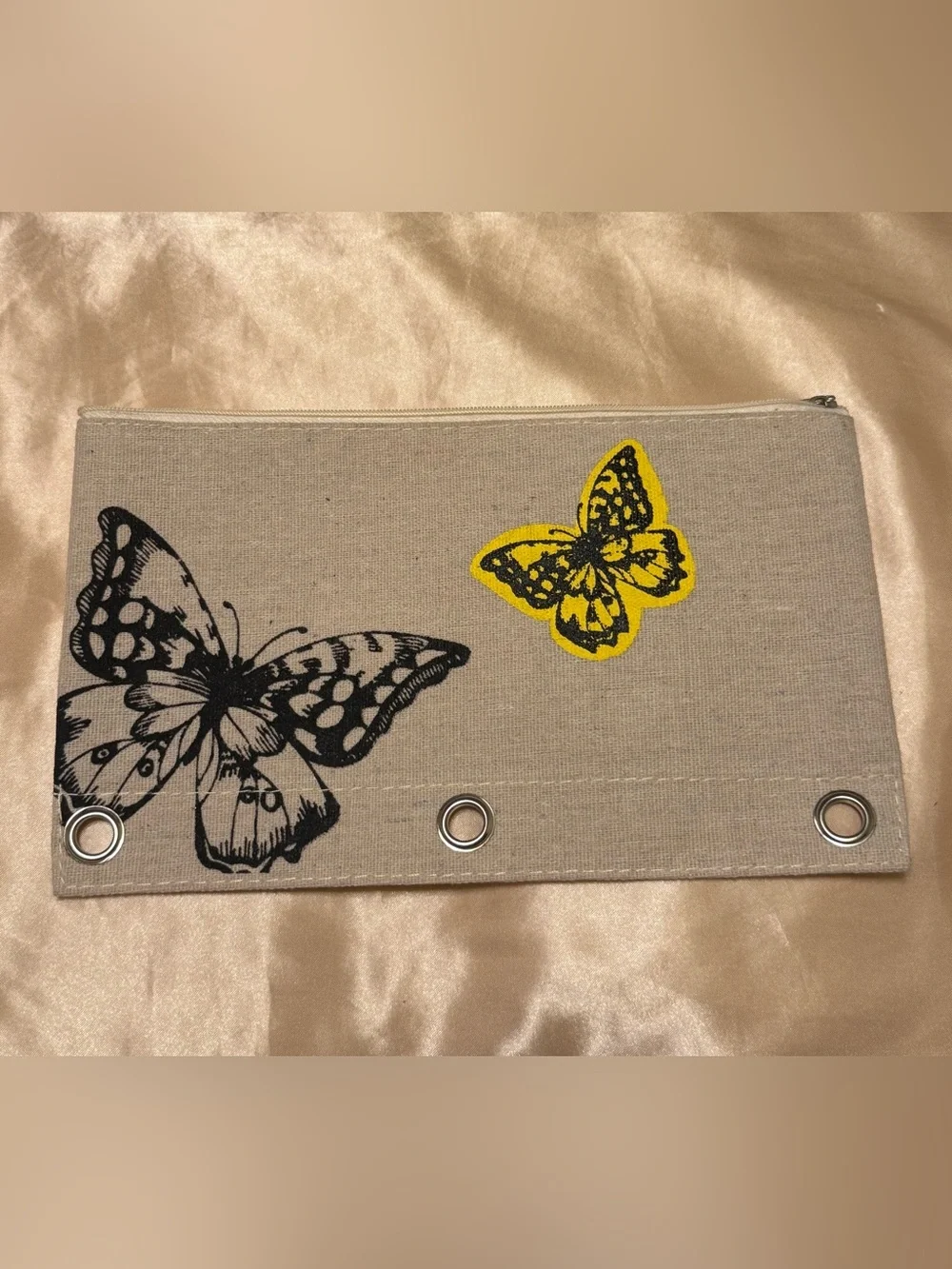 Butterfly Canvas 3 Ring Binder Cottagecore Pouch Pencil Zipper Bag