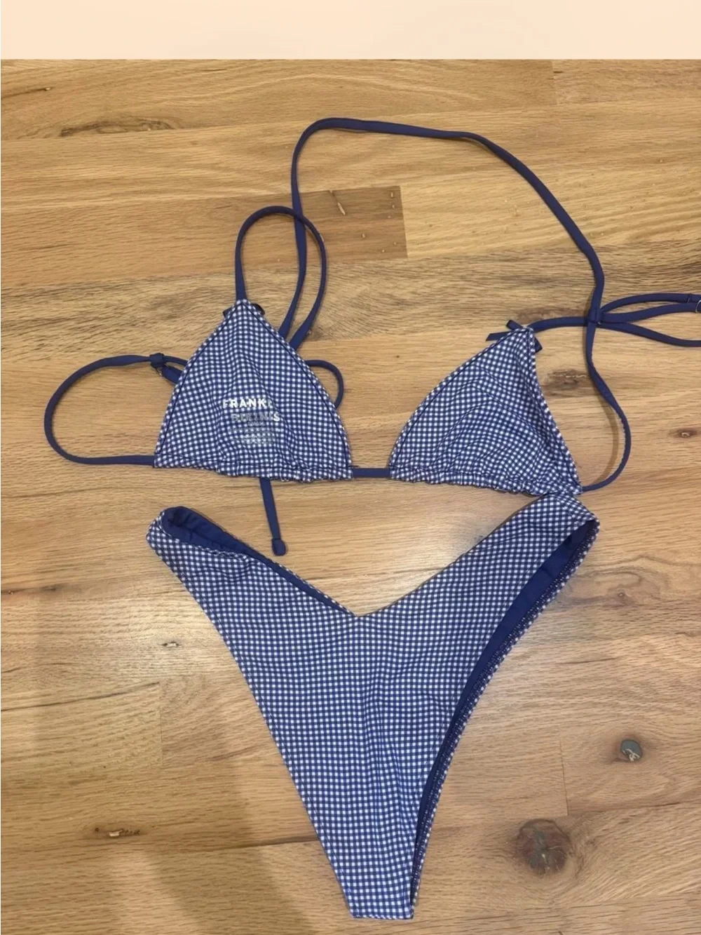 Frankie's Bikinis Navy Gingham Triangle Bikini