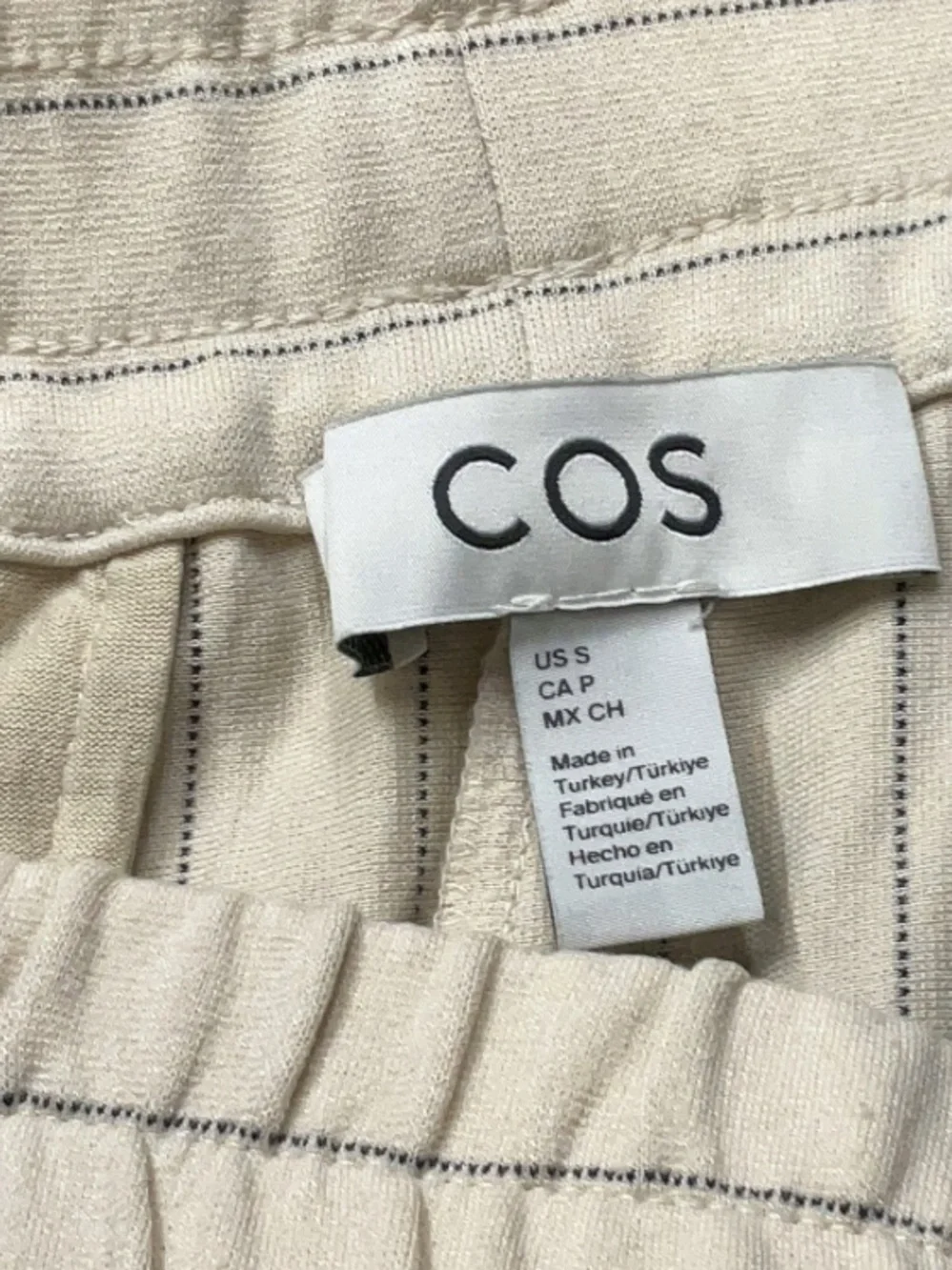 COS Wide Leg Striped Linen Blend Pants Cream Black Stripes Size Small