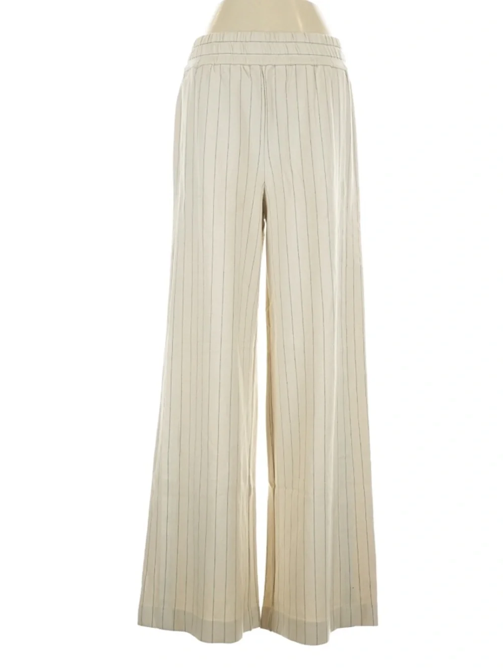 COS Wide Leg Striped Linen Blend Pants Cream Black Stripes Size Small