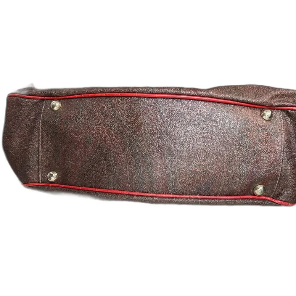 ETRO brown-and-red-cream top-handle bag  Crocodile Vintage Paisley
