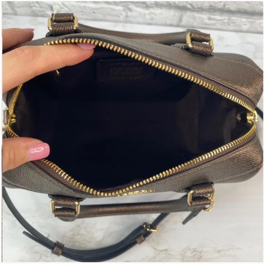 Coach Brown Signature Canvas Satchel with Leopard Accent