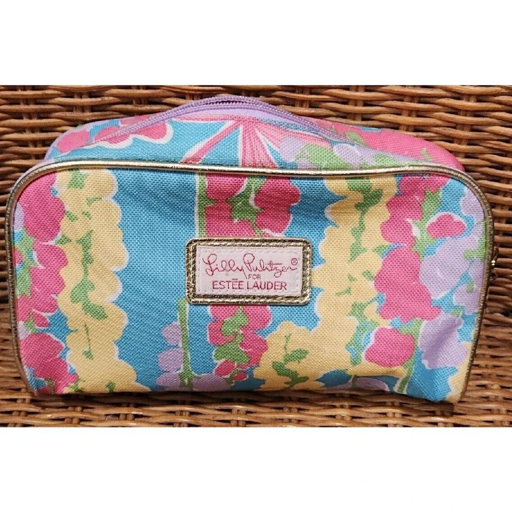 DESIGNER LILLY PULITZER ESTEE LAUDER SMALL COSMETICS BAG ZIPPERED BRIGHT FLORAL‎