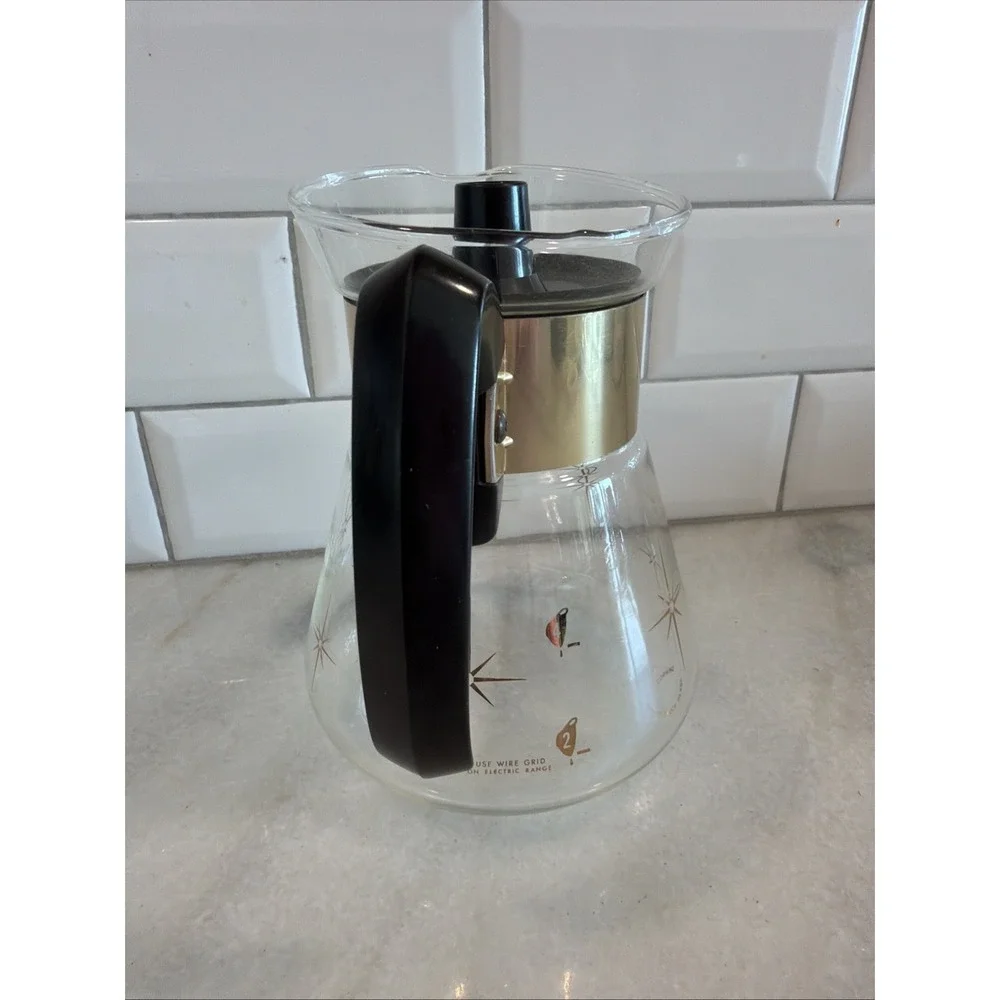 Vintage Pyrex Corning MCM Atomic Star Burst 6-Cup Coffee Pot Carafe Heatproof