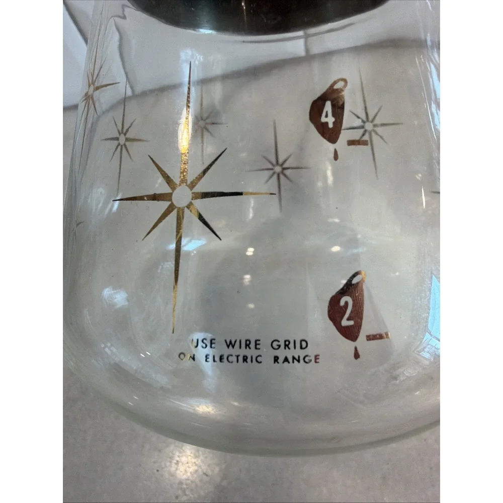 Vintage Pyrex Corning MCM Atomic Star Burst 6-Cup Coffee Pot Carafe Heatproof