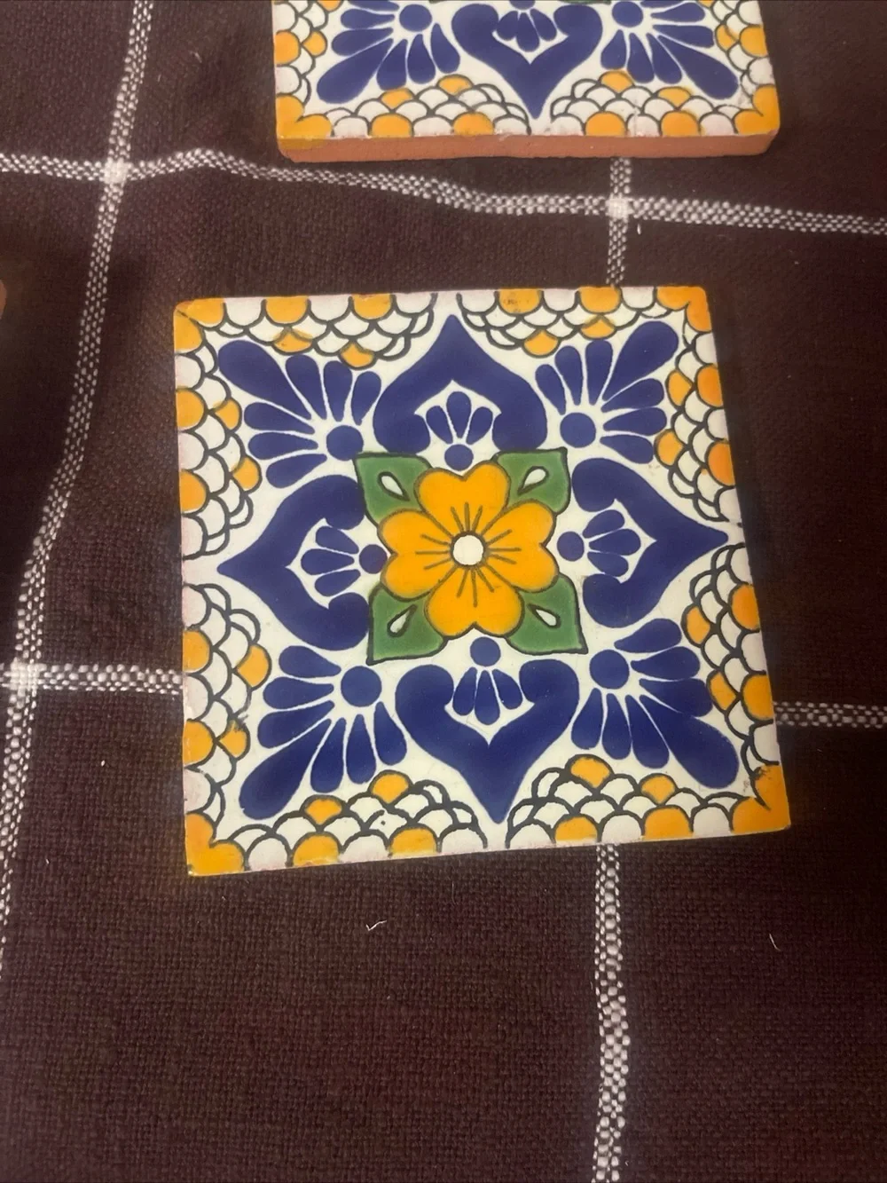 Set of 5 Matching Mexican Talavera Tile Coasters Bright Artistic