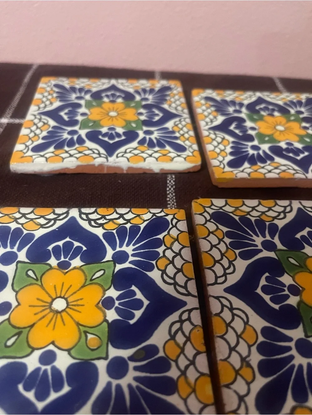 Set of 5 Matching Mexican Talavera Tile Coasters Bright Artistic
