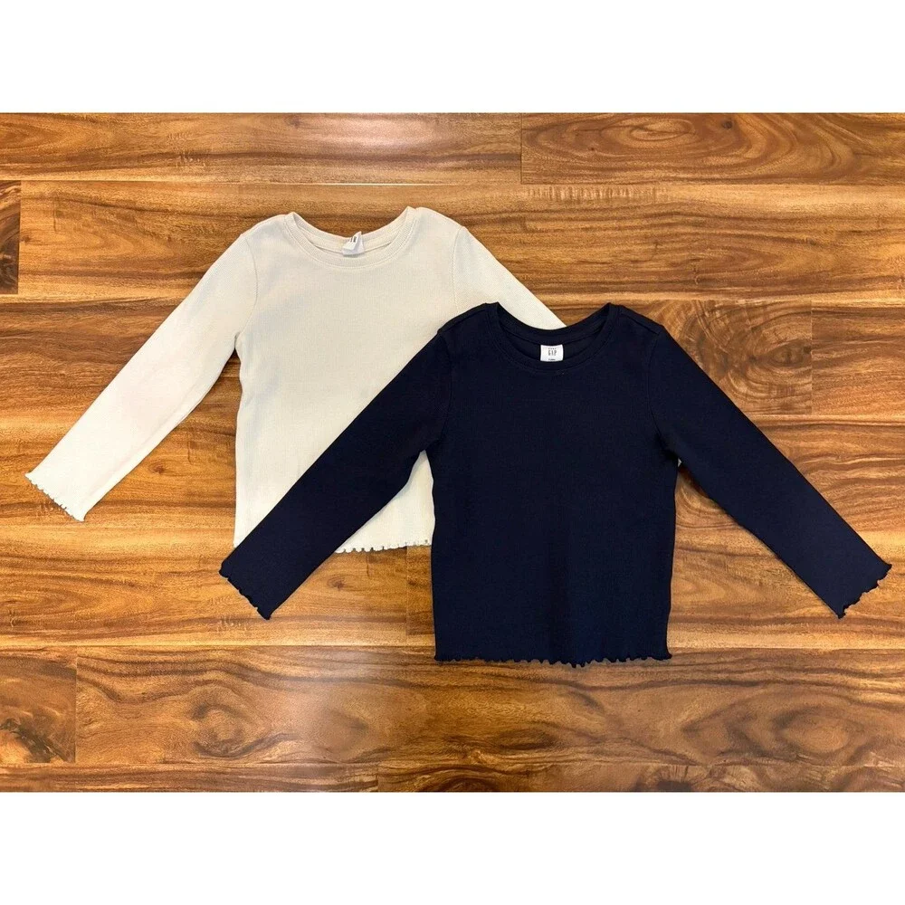 NWT/NWOT Baby Gap Ribbed Long Sleeve Shirts, Navy and Cream, Size 4T