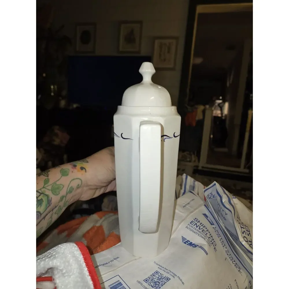 vintage grindley ascot avon blue coffee pot england satin white ironstone 2-6