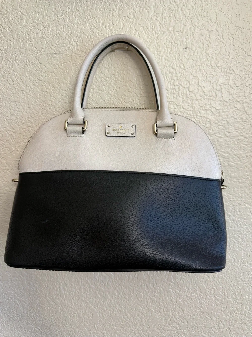 Kate Spade Black and Cream Dome Satchel with Gold Accent
