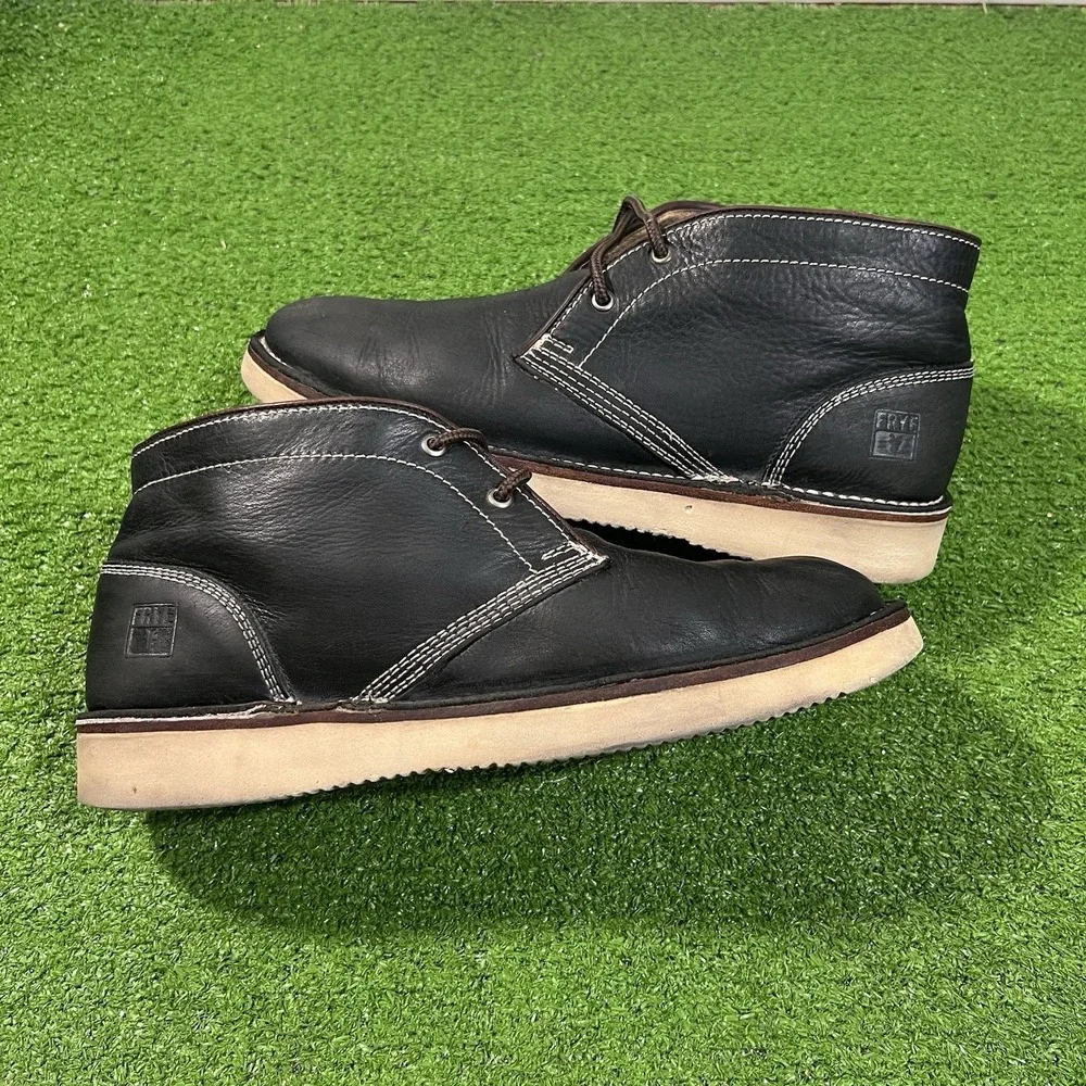 Frye Chukka Boots 10.5 Black‎ Leather Lace Up Casual Dress Ankle Boot White Sole