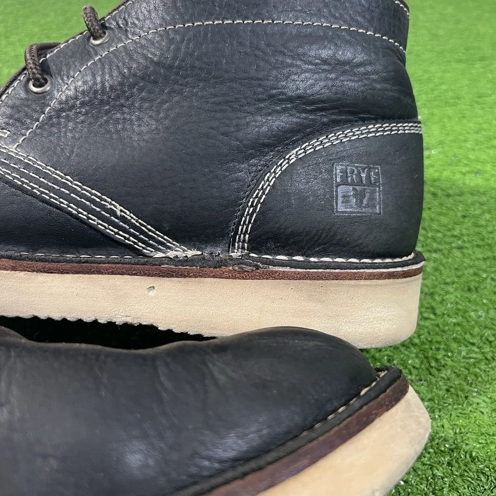 Frye Chukka Boots 10.5 Black‎ Leather Lace Up Casual Dress Ankle Boot White Sole