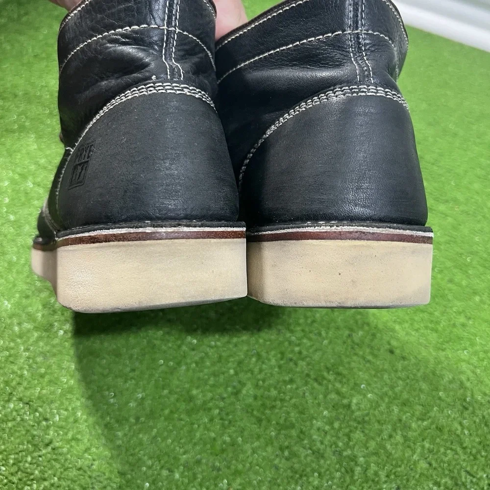 Frye Chukka Boots 10.5 Black‎ Leather Lace Up Casual Dress Ankle Boot White Sole