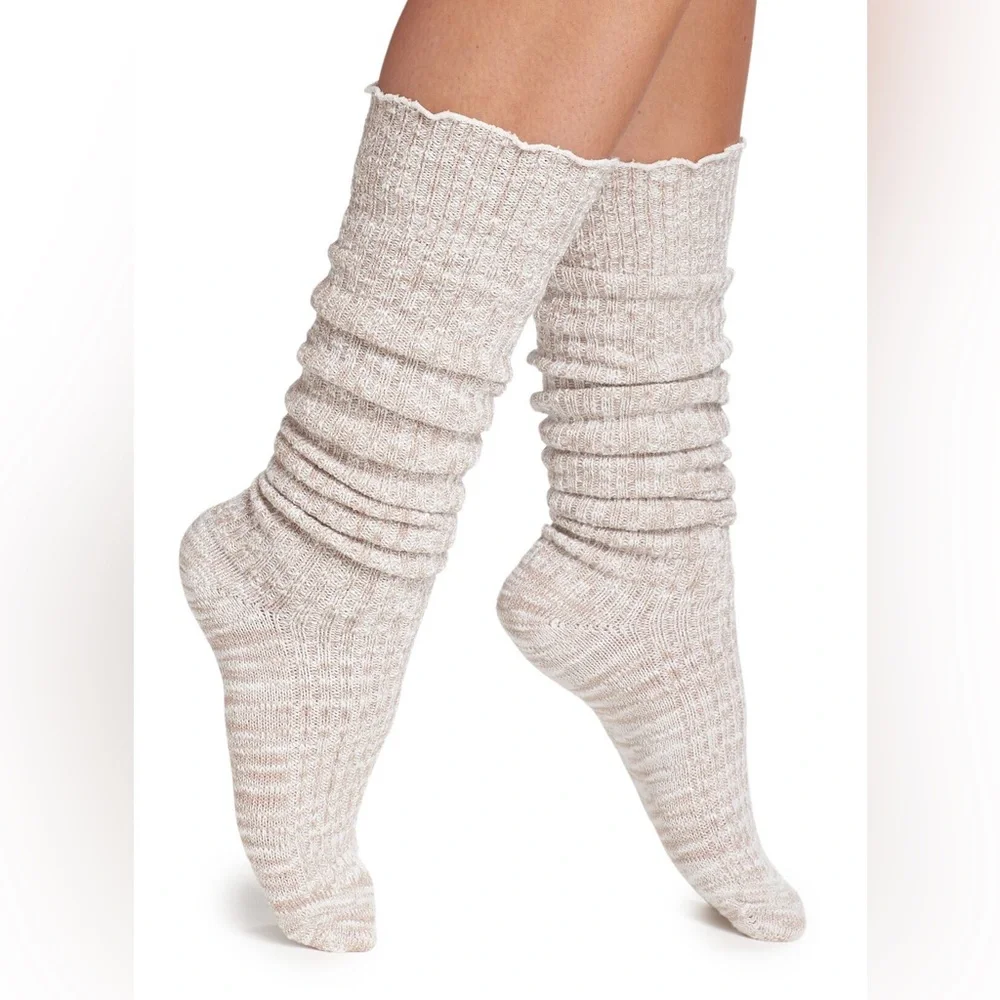 NORDSTROM KNEE HIGH SLOUCH SOCKS TAN DOESKIN MARL OS NWOT