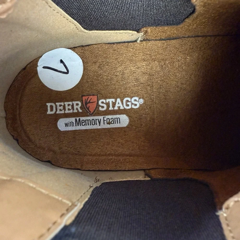 Deer Stags Men Rockland Faux Leather Chelsea Boots Size 7M Brown Memory Foam EUC