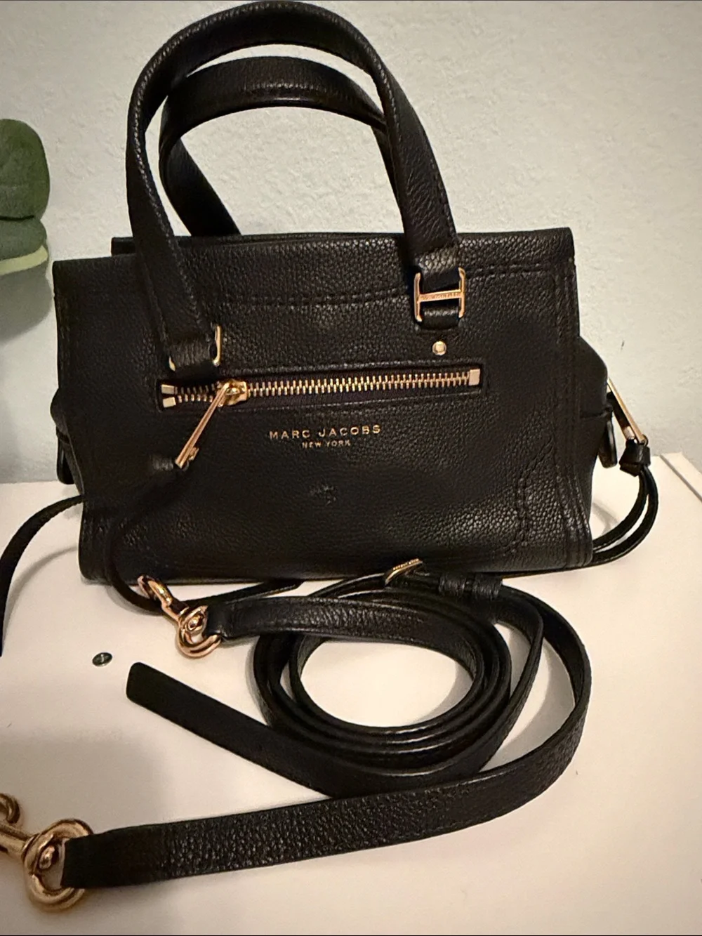 Marc Jacobs Black Pebbled Leather Mini Satchel with Gold Hardware