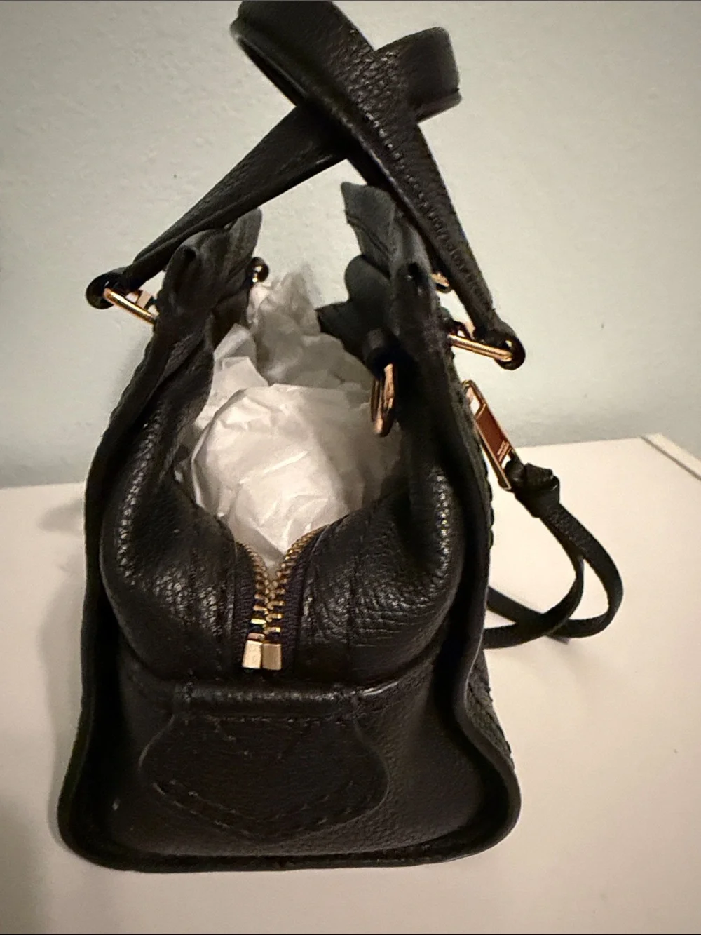 Marc Jacobs Black Pebbled Leather Mini Satchel with Gold Hardware