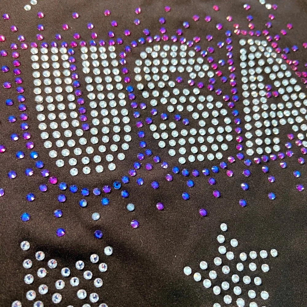 AK Leotard XS Girls USA Rhinestone Long Sleeve Black Star Patriotic Bling