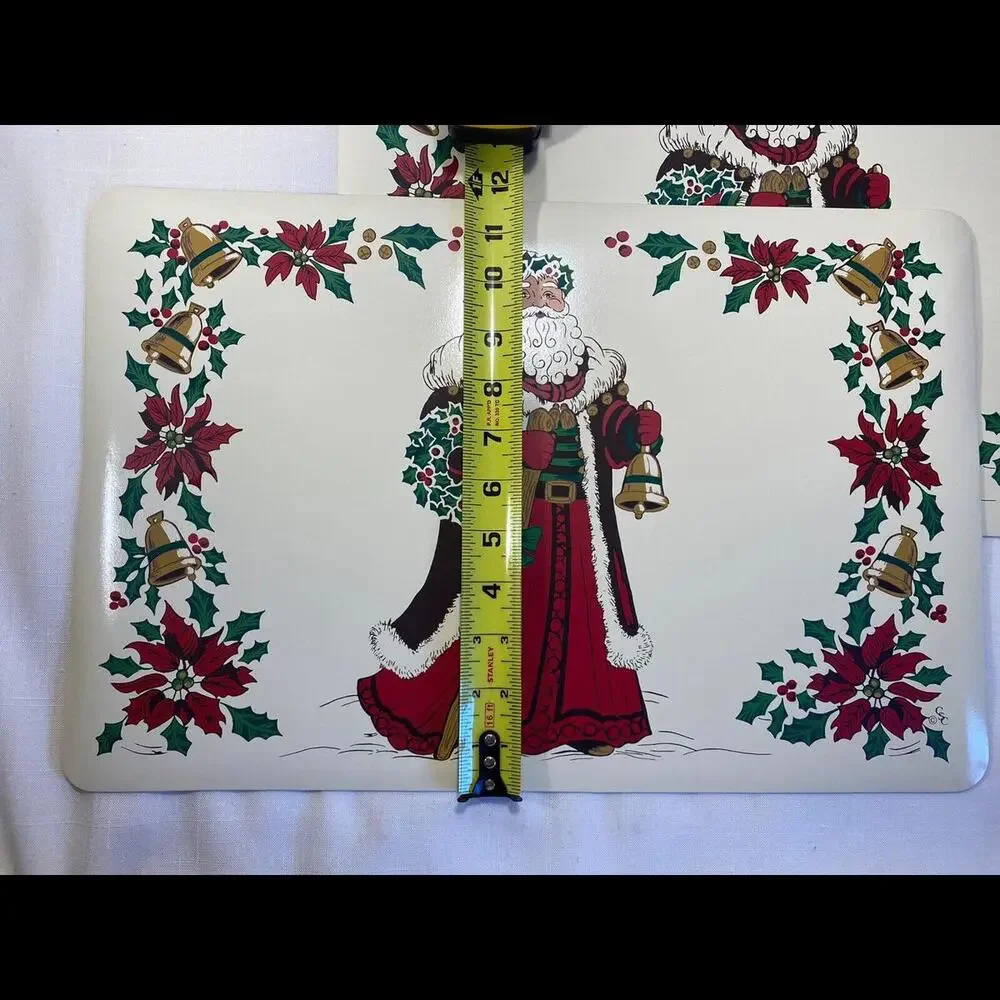 Vintage Set of 2 Red Green Santa‎ Claus Christmas Vinyl Rectangular Placemats
