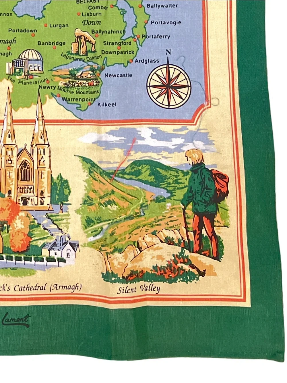 Map of Northern Ireland Linen Union Tea Towel by Samuel Lamont