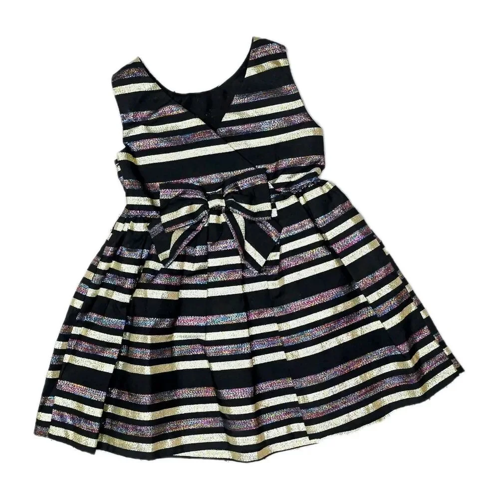 Gymboree 18-24 Months Holiday Portrait‎ Dress Black Gold Striped Party Christmas
