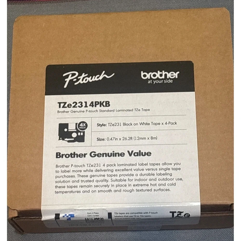Brother P-Touch TZE2314PKB TZe Labeling Tape - Black on White (4/Pack)‎ New orig