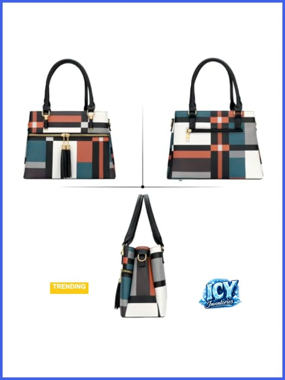 Satchel Bag Crossbody PU Leather Ladies Purse 3 Compartments Top Handle