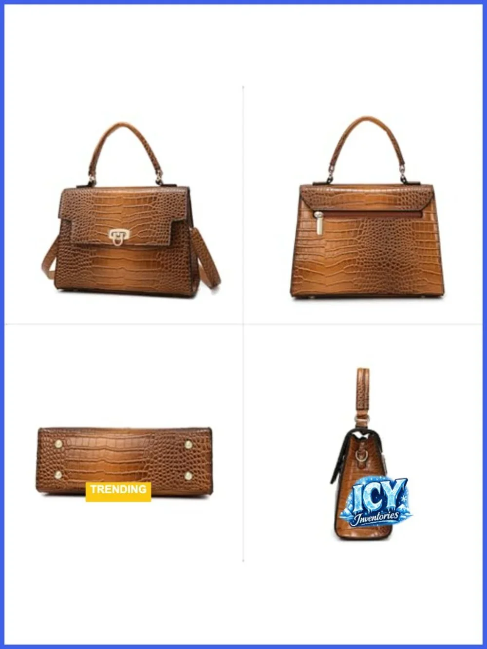 Structured Croc-Embossed Vegan Leather Satchel Handbag Crossbody Shoulder Purse