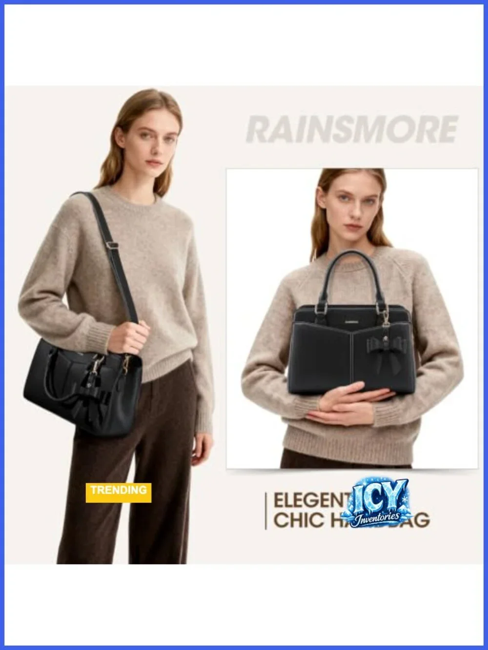 Women's PU Leather Satchel Handbag with Bowknot, Shoulder Strap, Fits 11'' iPad