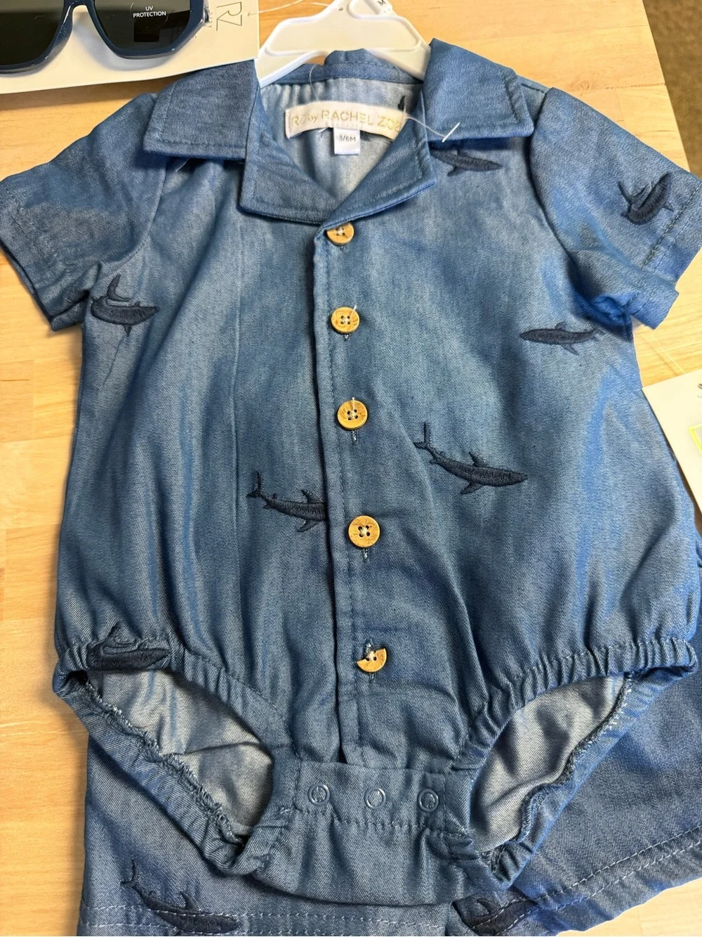 Blue Short-Sleeve Shark Romper