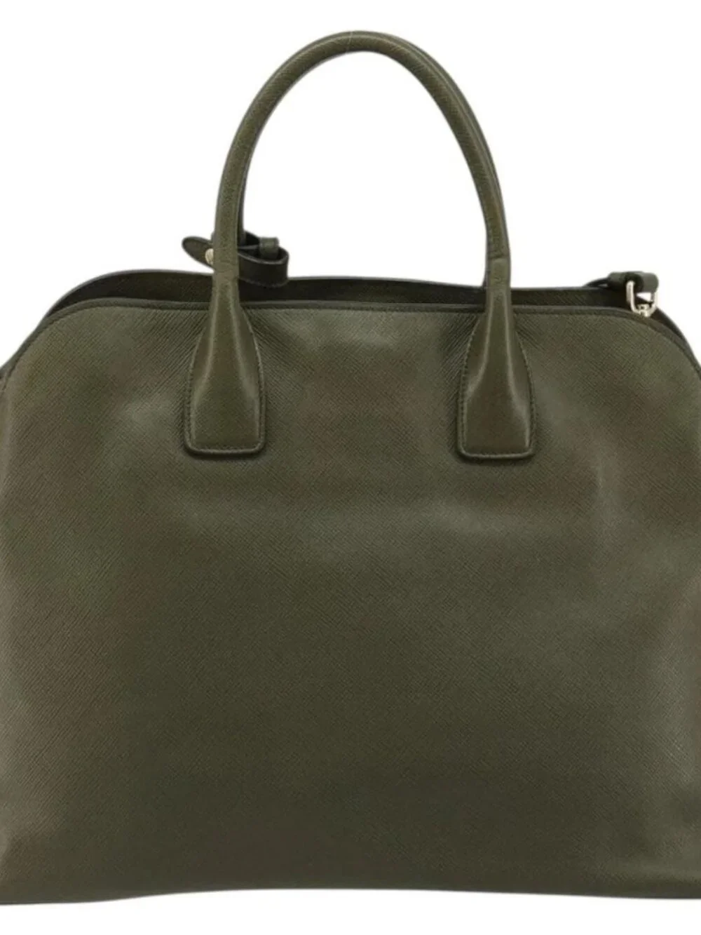 PRADA Cuir Open Promenade Satchel Bag Saffiano 2way Khaki Gold Auth