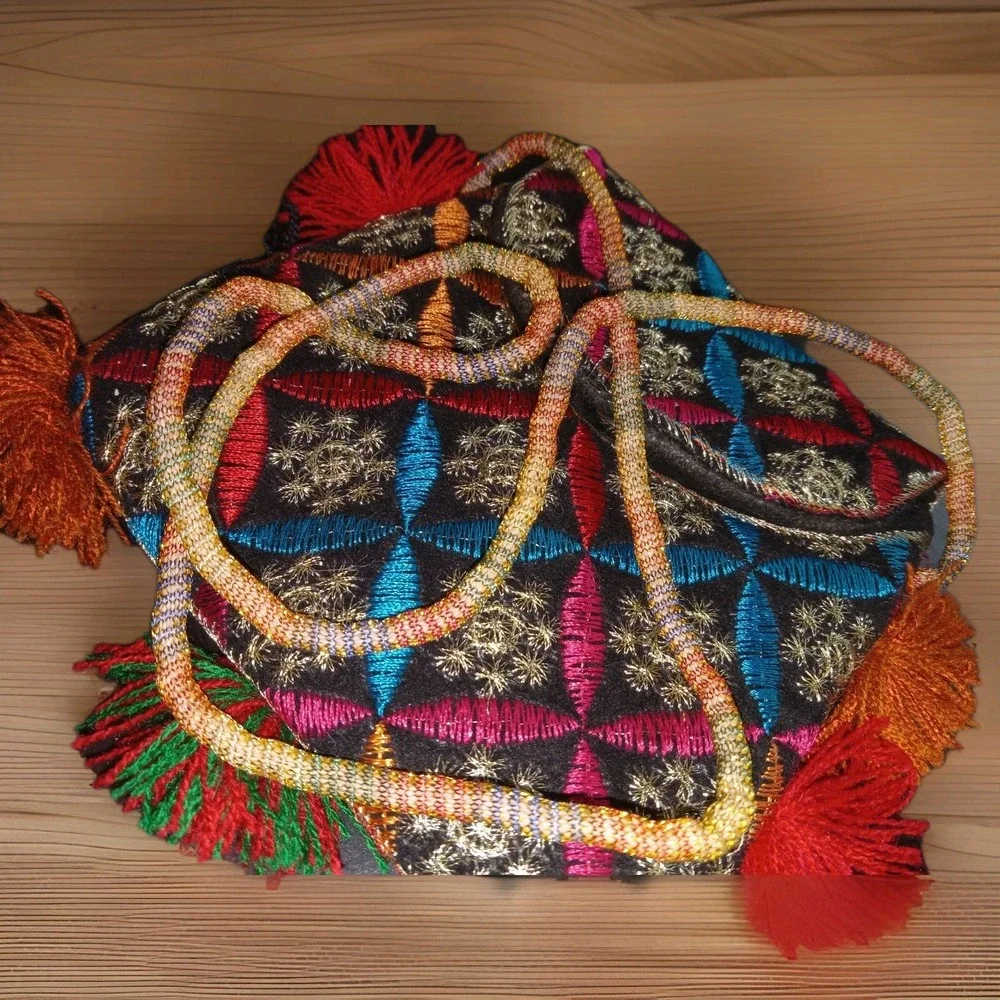 Embroidered Pakistan Indian‎ Purse Satchel Cross Body Tribal Boho Ethnic Tassels