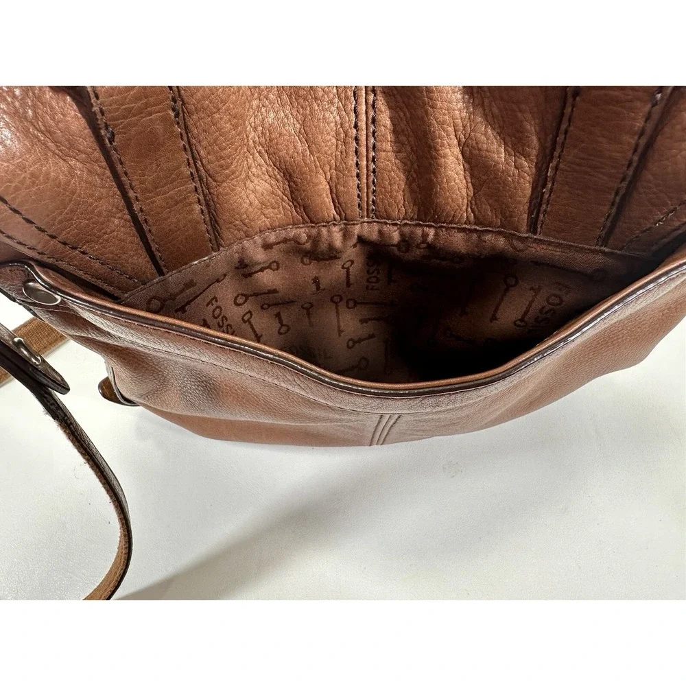 Fossil Turn Lock Satchel Handbag ZB4501 Womens Caramel Maddox Organizer‎ Flap