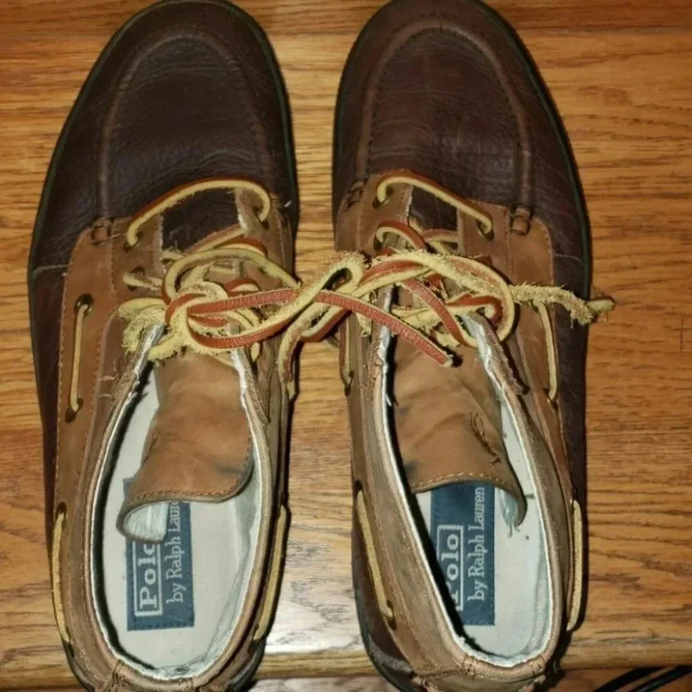 Polo Ralph Lauren Delmont Boots 10D‎ Brown Leather Two-Tone Moc Toe Boat Shoes