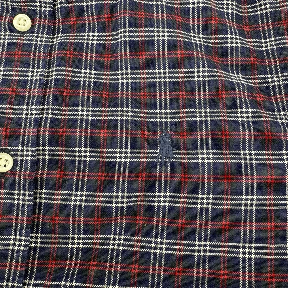 Youth Polo Ralph Lauren LS Navy, Red, White Plaid Button Up Shirt‎ Size 7
